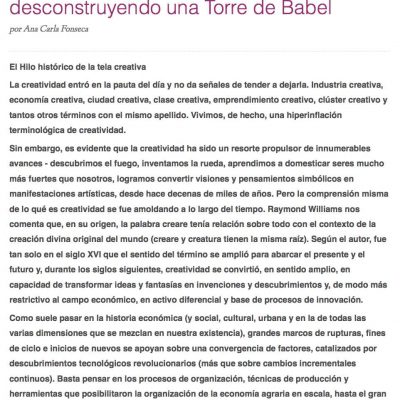 La Economía creativa en cuestión – desconstruyendo una Torre de Babel (Espanha)